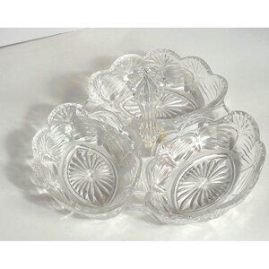 Fifth Avenue Crystal Clear Glass Serving 3 Compartment Dish Bowl With Handle